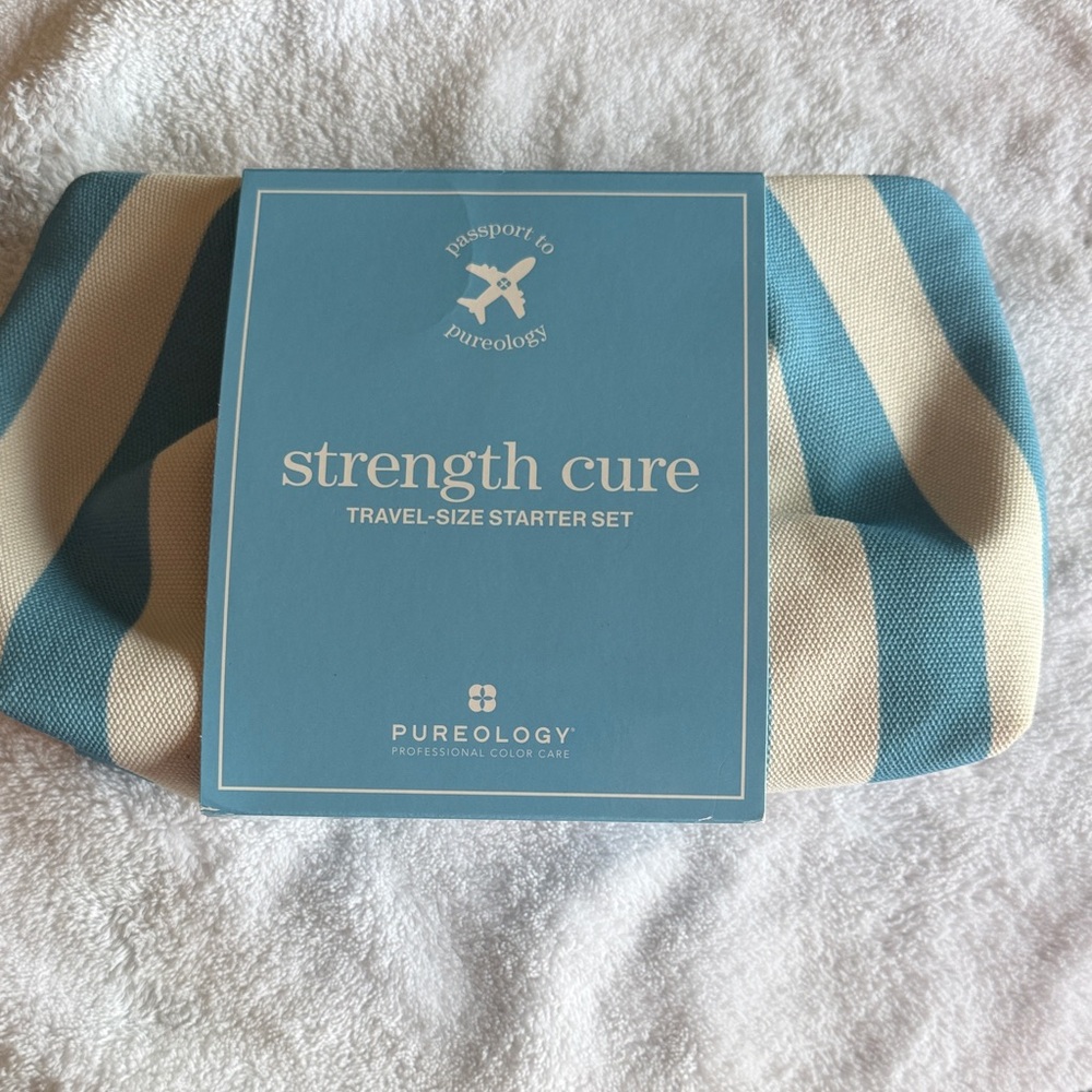 Pureology Strength Cure Travel Set with Blue and Cream Striped Pouch